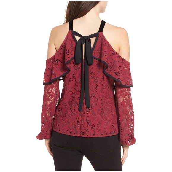 WAYF - Helena Cold Shoulder Lace Top | Size: Small | Burgundy Lace | NWT / NEW - Picture 2 of 11